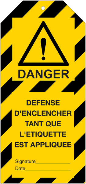 Plaquettes de condamnation avec texte "DANGER Défense d'enclencher"