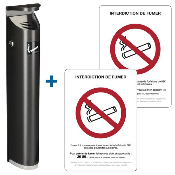 Prix Spécial - Kit 1 cendrier tube et 2 autocollants "Interdiction de fumer"