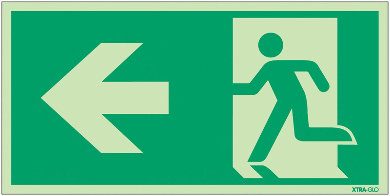 Autocollants et panneaux d'évacuation et de secours photoluminescents ISO 7010 "Homme qui court, flèche à gauche"- E001