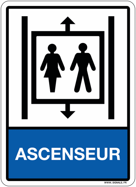 Plaque en plexiglas "Ascenseur" avec symbole et texte