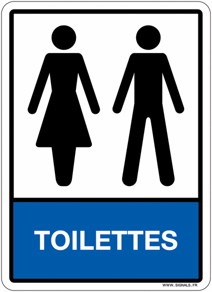 Plaque en plexiglas avec pictogramme et texte "toilettes"