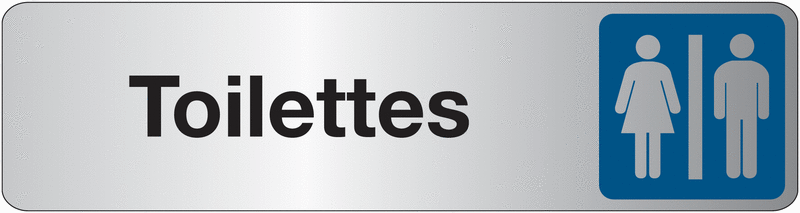 Plaque en plexiglas avec texte et symbole "toilettes"