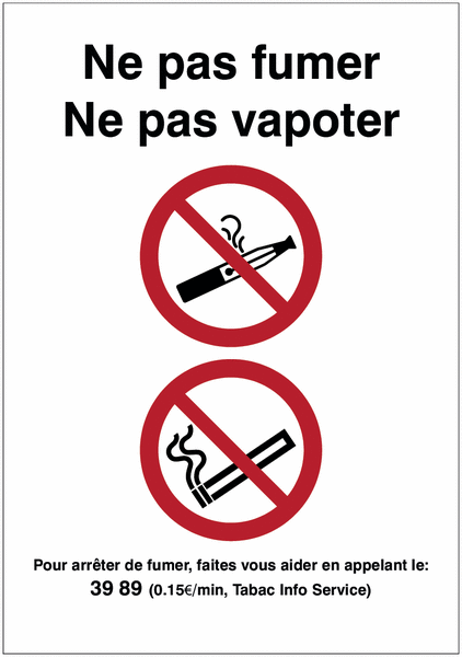 Autocollant vertical " Interdiction de fumer et de vapoter"