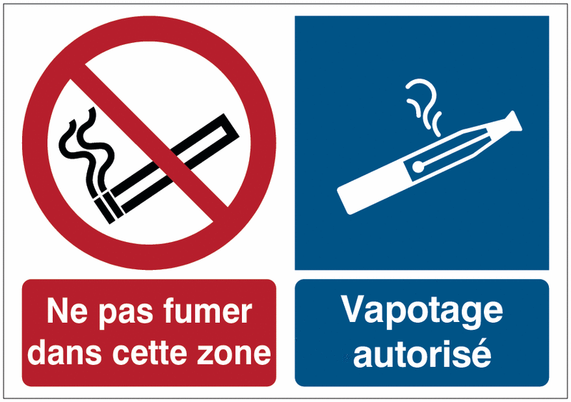 Panneau ou autocollant combiné interdiction de fumer et autorisation de vapoter avec texte