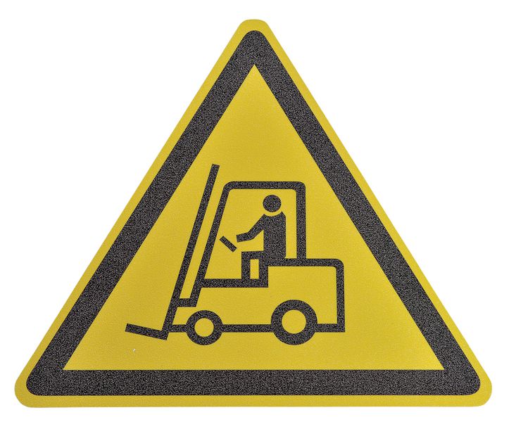 Pictogramme antidérapant au sol "Danger chariot élévateur et autres véhicules industriels"