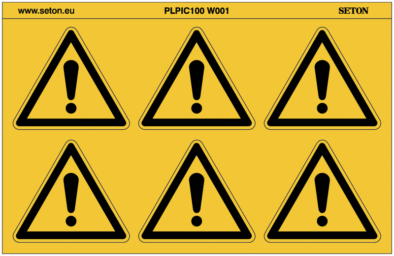 Pictogrammes en planche ISO 7010 "Danger général" W001