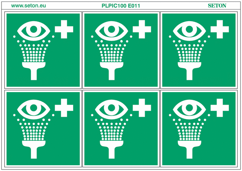 Pictogrammes en planche ISO 7010 "Equipement de rinçage des yeux" E011