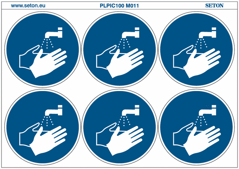 Pictogrammes en planche ISO 7010 "Lavage des mains obligatoires"- M011