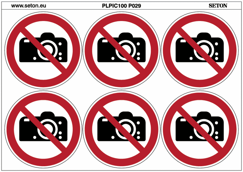 Pictogrammes en planche ISO 7010 "Interdiction de photographier" P029