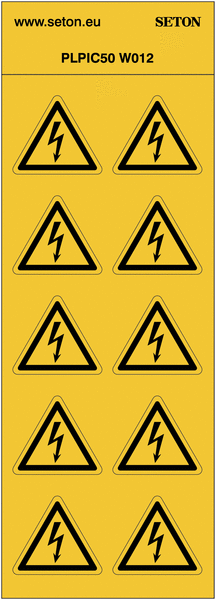 Pictogrammes en planche ISO 7010 "Danger Electrique" W012