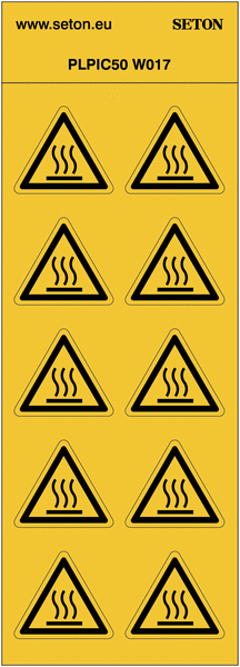 Pictogrammes en planche ISO 7010 "Danger Surface Chaude" W017