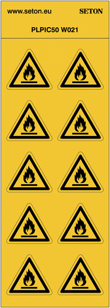 Pictogrammes en planche ISO 7010 "Danger Matières inflammables" W021
