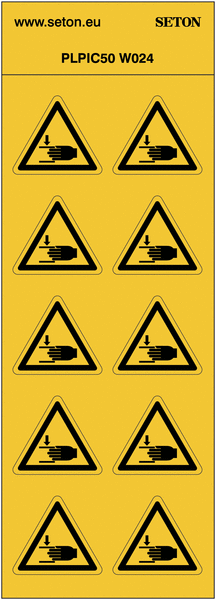 Pictogrammes en planche ISO 7010 "Danger Ecrasement des mains" W024