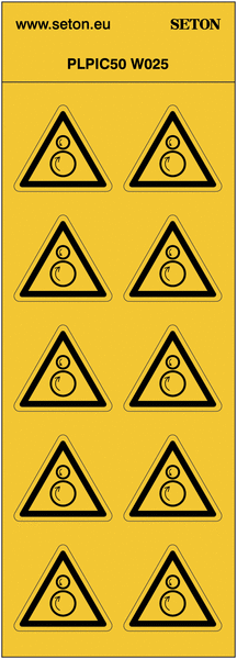 Pictogrammes en planche ISO 7010 "Danger Rouleaux contrarotatifs" W025
