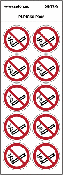 Pictogrammes en planche ISO 7010 "Interdiction de fumer" P002