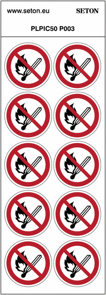 Pictogrammes en planche ISO 7010 "Flammes nues interdites" P003
