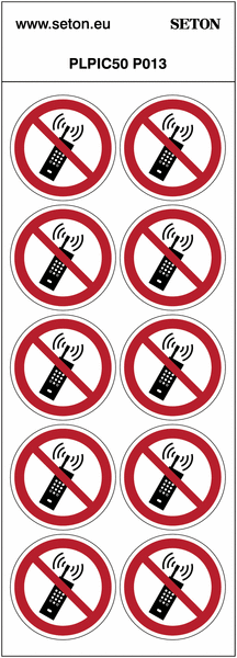 Pictogrammes en planche ISO 7010 "Téléphones portables interdits" P013