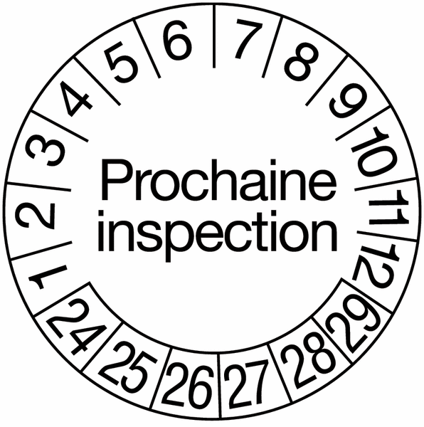 Pastilles calendrier rondes avec texte transfert à sec - Prochaine inspection