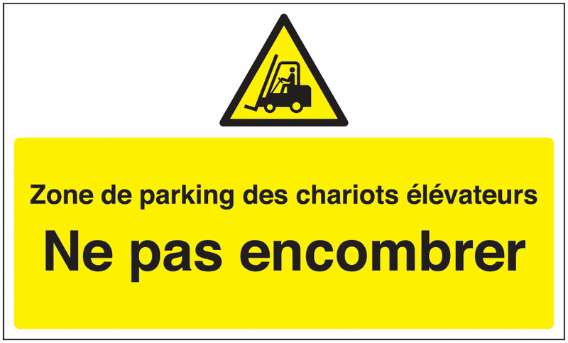 Marquage au sol ISO 7010 avec texte et pictogramme - Zone de parking des chariots élévateurs - W014