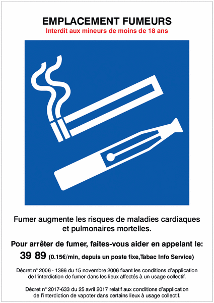 Panneaux et autocollants duos avec décrets - Emplacement fumeurs