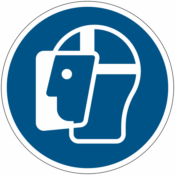 Autocollant ToughWash® détectable avec pictogramme ISO 7010 "Visière de protection obligatoire" - M013