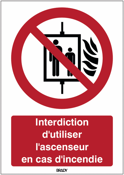 Autocollant ToughWash® avec texte ISO 7010 - Interdiction d'utiliser l'ascenseur en cas d'incendie - p020