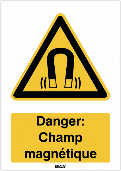 Autocollant ToughWash® détectable avec texte ISO 7010 - Danger: Champ magnétique - W006