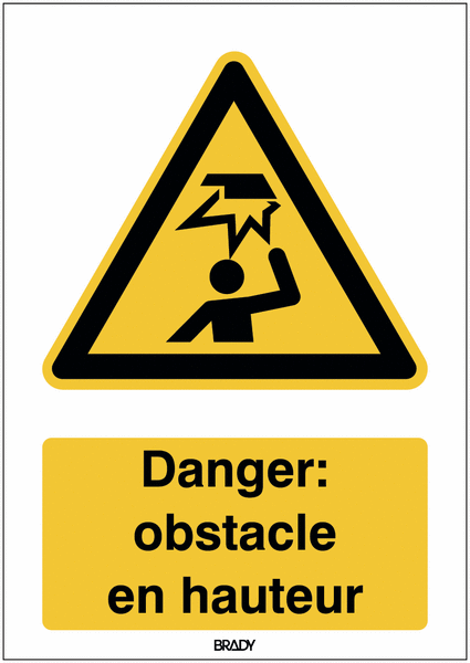 Autocollant ToughWash® avec texte ISO 7010 - Danger: Obstacle en hauteur - W020