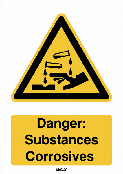 Autocollant ToughWash® détectable avec texte ISO 7010 - Danger: Substances corrosives - W023