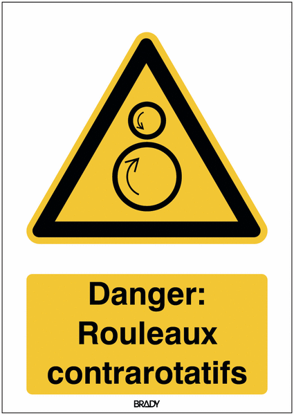Autocollant ToughWash® avec texte ISO 7010 - Danger: Rouleaux contrarotatifs - W025