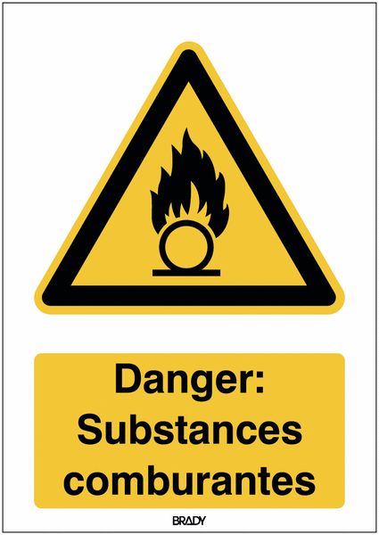 Autocollant ToughWash® avec texte ISO 7010 - Danger: Substances comburantes - W028