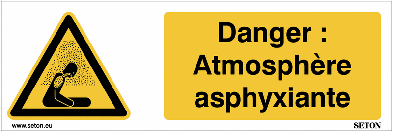 Panneaux ISO 7010 horizontaux Danger : Atmosphère asphyxiante - W041