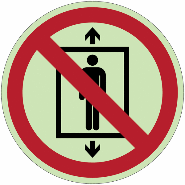 Autocollants photoluminescents ISO 7010 "Ne pas utiliser cet ascenseur pour des personnes" - P027