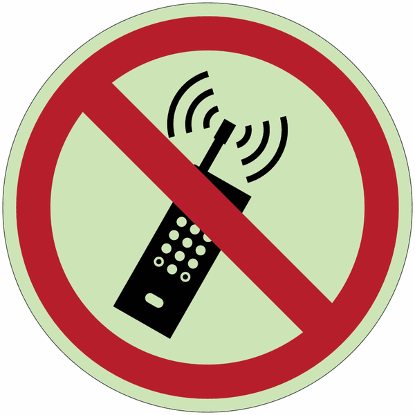 Panneaux photoluminescents ISO 7010 "Interdiction d'activer des téléphones mobiles" - P013
