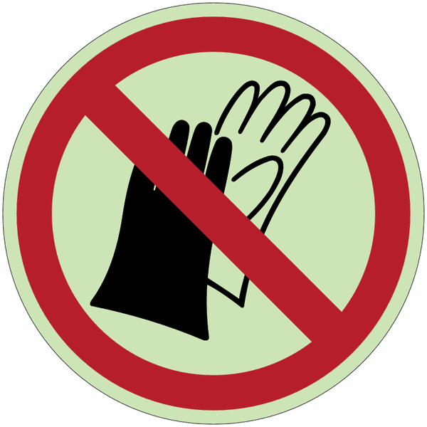 Autocollants photoluminescents ISO 7010 "Port de gants interdit" - P028