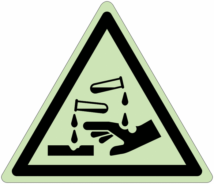 Autocollants photoluminescents ISO 7010 "Danger: Substances corrosives" - W023