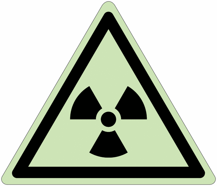 Panneau photoluminescent en aluminium ISO 7010 "Danger Matières radioactives ou radiations ionisantes" - W003