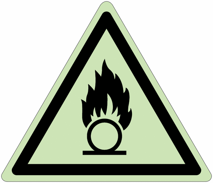 Panneau photoluminescent en aluminium ISO 7010 "Danger: Substances comburantes" - W028