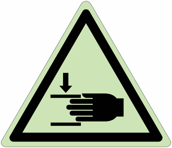 Panneau photoluminescent en aluminium ISO 7010 "Danger Ecrasement des mains" - W024