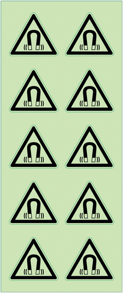 Autocollants photoluminescents en planche ISO 7010 "Danger: Champ magnétique" - W006