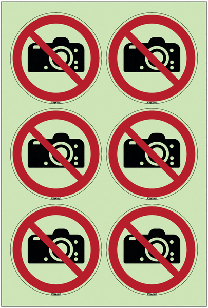 Autocollants photoluminescents en planche ISO 7010 "Interdiction de photographier" - P029