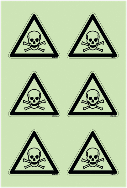 Autocollants photoluminescents en planche ISO 7010 "Danger: Matières toxiques" - W016