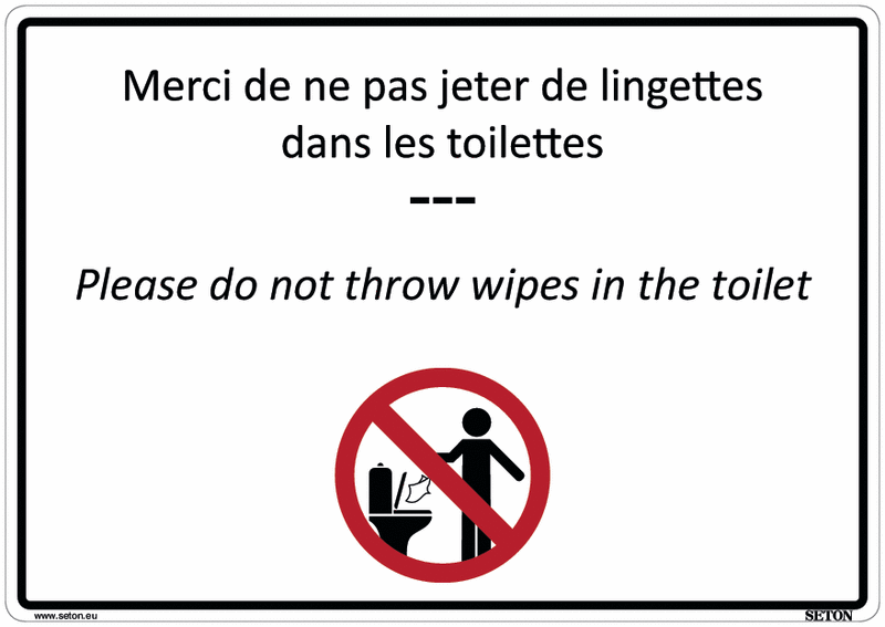 Panneaux WC - Merci de ne pas jeter vos lingettes dans les toilettes - Homme ou Femme