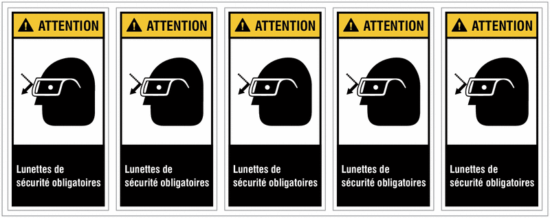Etiquettes ANSI Z535 "Attention - Lunettes de protection obligatoires"