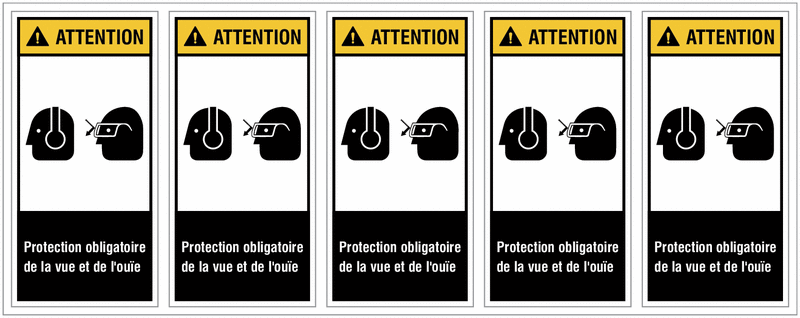 Etiquettes ANSI Z535 "Attention - Lunettes de protection et serre-tête antibruit obligatoires"
