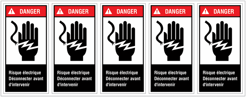 Etiquettes ANSI Z535 " Danger - Risque d'électrocution pour la main"