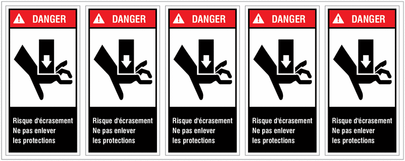 Etiquettes ANSI Z535 " Danger - Risque d'écrasement de la main"