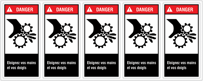 Etiquettes ANSI Z535 " Danger - Risque d'écrasement, rouleaux crantés"