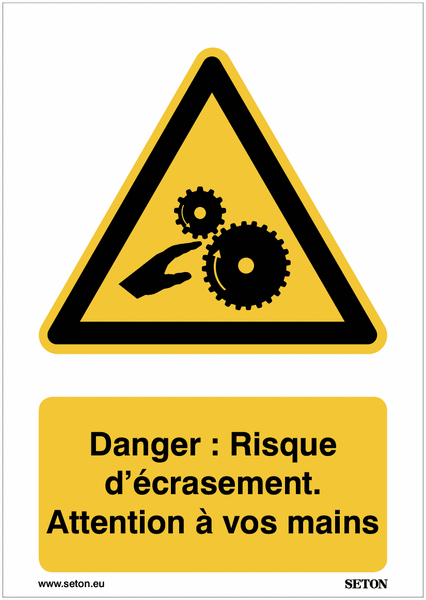 Panneaux A3/A4/A5 - Danger : Risque d'écrasement. Attention à vos mains