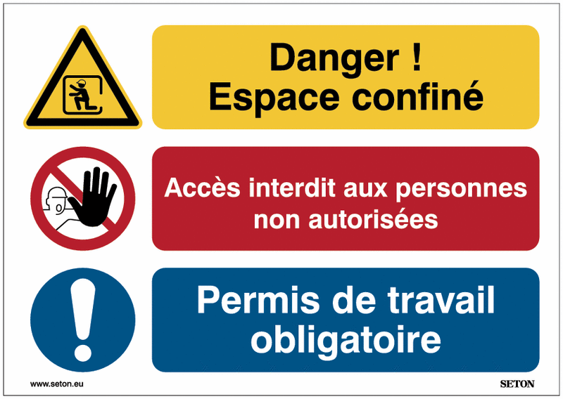 Panneaux et autocollants espace confiné, accès interdit et permis de travail obligatoire